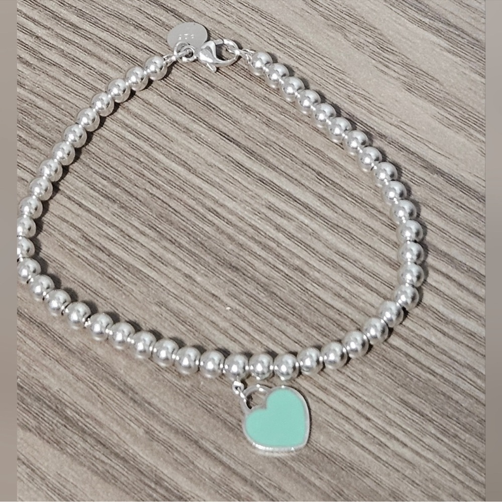 Tiffany Blue Heart Tag Bead Bracelet